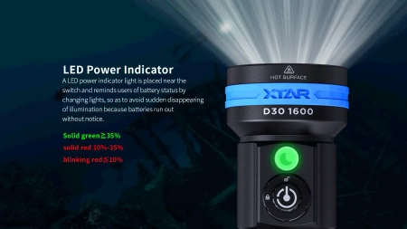Latarka LED do nurkowania Xtar D30 - 1600lm z UV zestaw z ładowarką i akumulatorem