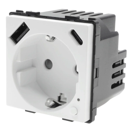 Moduł - Gniazdko pojedyncze Schuko, 2x USB A+C 20W - watomierz - WiFi / BT, biały - Tawoia Glass