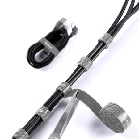 Organizer kabli, taśma rzepowa 3m Baseus Rainbow Circle Velcro Straps szary