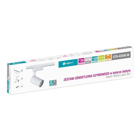 Zestaw oświetlenia szynowego: 4 reflektory LED 15W, 2m szyny + akcesoria, biały