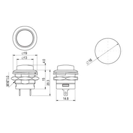 Przełącznik chwilowy OFF-(ON) reset czarny, R13-507A-05, 3A/250VAC