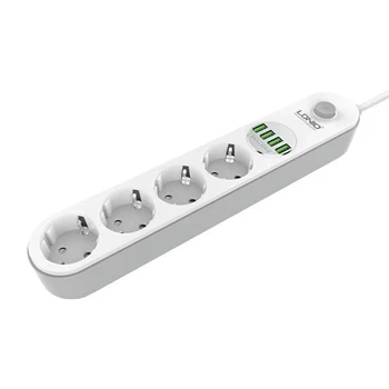 Listwa zasilająca 4 gniazda + 4× USB, przewód 2 m, 10 A, z włącznikiem, biała, LDNIO