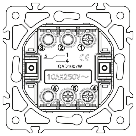 Włącznik schodowy, kwadratowy, biały, podtynkowy, moduł bez ramki, 10 A, QUAD
