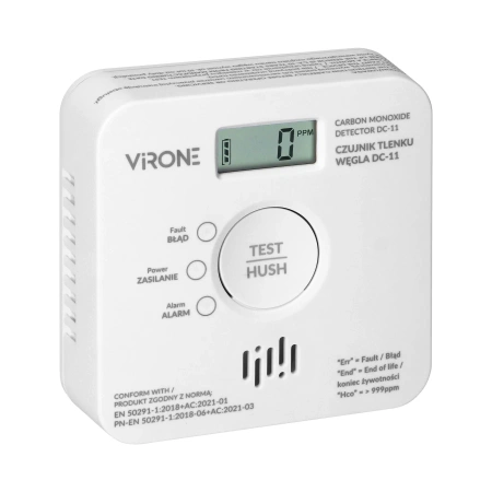 Czujnik czadu / tlenku węgla VIRONE DC-11 - LCD, 2xAA, sensor 10 lat