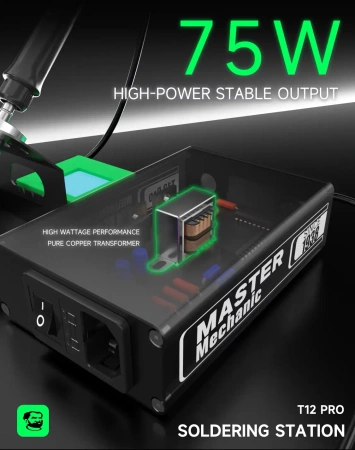 Stacja lutownicza T12 Pro, 75 W, groty systemu T12, szybkie nagrzewanie, Mechanic