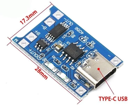 Zasilacz buforowy - Ładowarka USB Type-C - 1A - Li-pol 18650 - TP4056