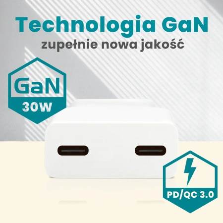 Ładowarka sieciowa everActive SC-385Q 2xUSB-C 30W BIAŁA