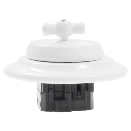 Włącznik światła krzyżowy obrotowy ceramiczny, okrągły z ramką, podtynkowy biały Ceramic Loft