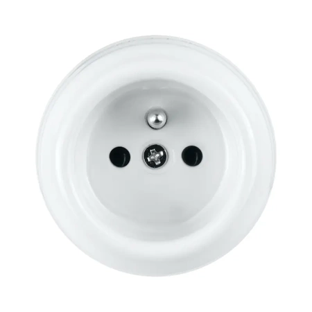 Gniazdko elektryczne z uziemieniem okrągłe białe ceramiczne natynkowe - Ceramic Classic Loft