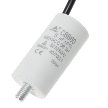 Kondensator rozruchowy do silnika 5µF 450VAC, CBB60, przewody 15 cm, Ø30 × 57 mm, EPERS
