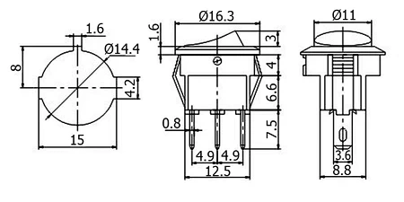 Przełącznik AC, czerwony, podświetlany, mini
