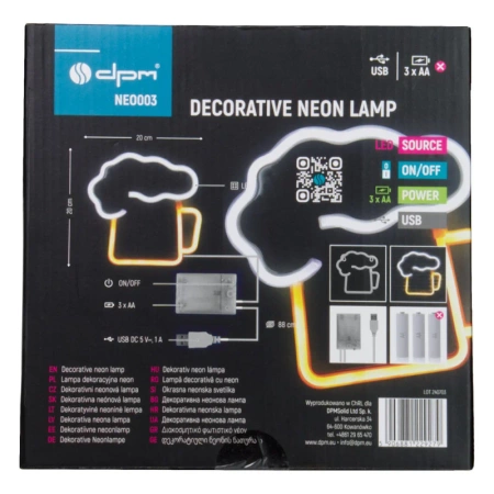 Neon LED "piwo", dekoracja LED 20x20cm zasilanie z baterii lub USB