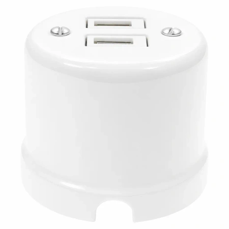 Ładowarka USB A+A 15W/35W okrągła biała ceramiczna natynkowa - Ceramic Classic Loft