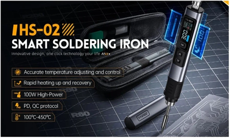 Zestaw lutowniczy FNIRSI HS02A + 6 grotów + zasilacz + akcesoria