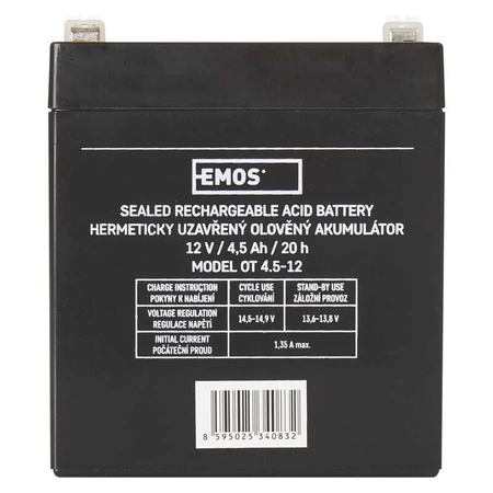 Akumulator AGM bezobsługowy, 12 V, 4,5 Ah, 91 × 71 × 105 mm, 1,4 kg, EMOS B9653