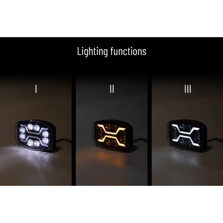 Reflektor drogowy LED samochodowy, 3 funkcje: pozycyjne, drogowe, ostrzegawcze strobo, 54W, 72 LED, L3436