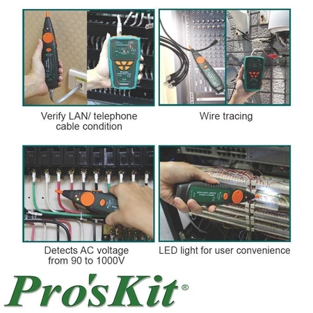 Tester LAN RJ45, RJ11, szukacz par przewodów, NCV, Proskit MT-7028