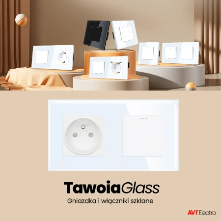 Moduł - Gniazdko pojedyncze z bolcem, 2x USB A+C 20W - watomierz - ZigBee, czarny - Tawoia Glass