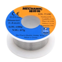 Cyna lutownicza Sn63Pb37 HX-T100 z topnikiem, średnica 0,8 mm, szpula 87 g, Mechanic