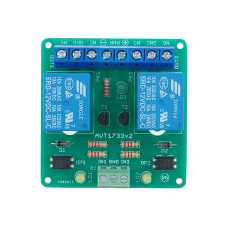 Moduł przekaźnikowy 2-kanałowy z optoizolacją, 10V/230V - zlutowany KIT AVT 1733