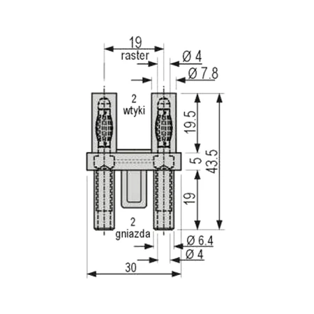 Mostek izolowany, 2 wtyki z dodatkowym gniazdem 4mm, czerwony