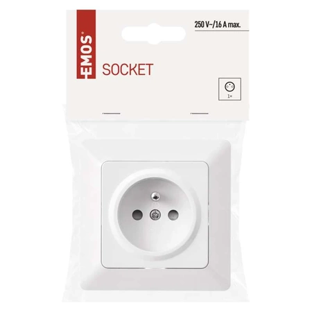 Gniazdo elektryczne z uziemieniem, montaż podtynkowy, kolor biały, EMOS A6001.0