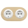 2x Gniazdko elektryczne Schuko okrągłe białe z ramką podwójną jasne drewno, montaż podtynkowy, Ceramic Loft