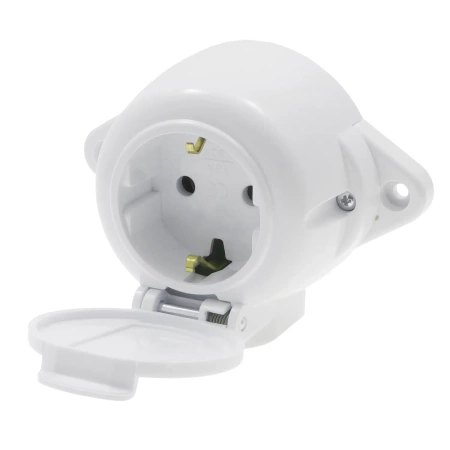 Gniazdo elektryczne bryzgoszczelne IP44 z klapką, montaż natynkowy, kolor biały, seria Retro PRL