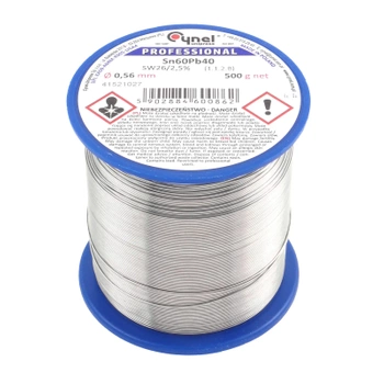 Cyna lutownicza Sn60Pb40 z topnikiem SW26, średnica 0,56 mm, szpula 500 g, Cynel