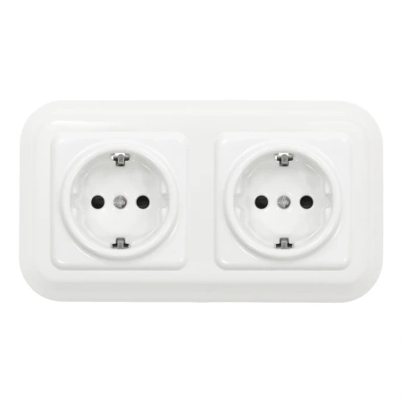 2x Gniazdko elektryczne Schuko kwadratowe z ramką podwójną, białe, montaż podtynkowy, Ceramic Loft