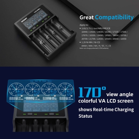 Ładowarka do akumulatorów cylindrycznych Li-ion / Ni-MH / Ni-CD 18650 Xtar VC4SL