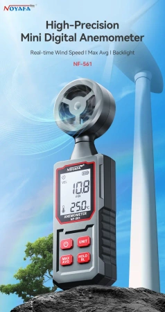 Anemometr, miernik prędkości wiatru do 30 m/s i temperatury, Noyafa NF-561