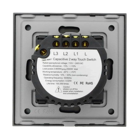 Włącznik schodowy potrójny 800W - dotykowy szklany panel czarny - podtynkowy - TAWOIA Glass