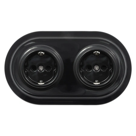 2x Gniazdo elektryczne Schuko okrągłe z ramką podwójną, czarne, montaż podtynkowy, Ceramic Loft