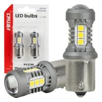 Żarówki LED BAU15S PY21W, światło białe, do lamp z pomarańczowym kloszem, 12/24 V, 15 diod SMD, 2 szt. - AMiO 05001