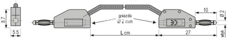 Przewód PVC 0.4mm2 z 2 wtykami prostymi 2mm z dodatkowym gniazdem 2mm, 1m czarny