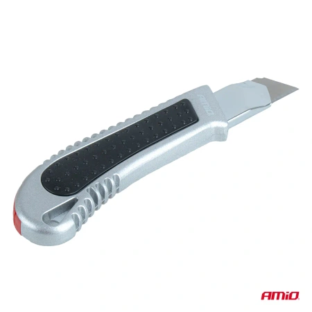 Nożyk uniwersalny aluminiowy z pokrętłem z ostrzem łamanym 18mm, AMIO 04815