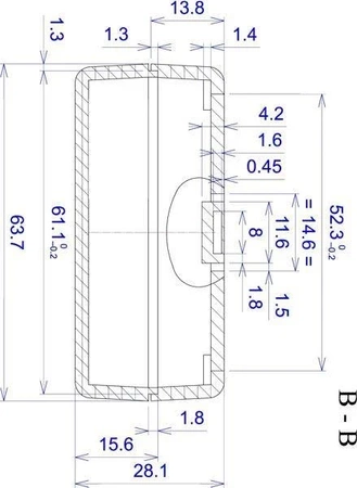 Obudowa 63x104, h=28mm, z miejscem na baterie, jasna, Z55
