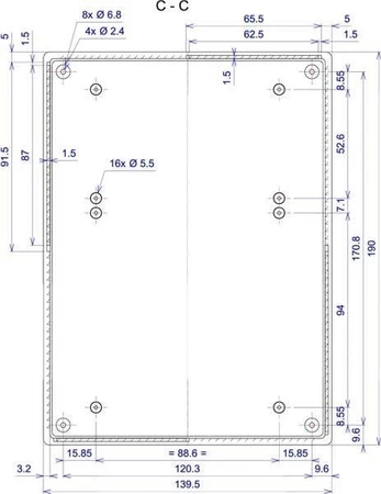 Obudowa uniwersalna Z33, 140 × 190 × 46 mm, ABS, czarna, z panelami bocznymi, Kradex
