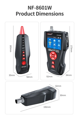 Tester LAN RJ45, RJ11, BNC, szukacz par przewodów, test ping, LCD, Noyafa NF-8601W