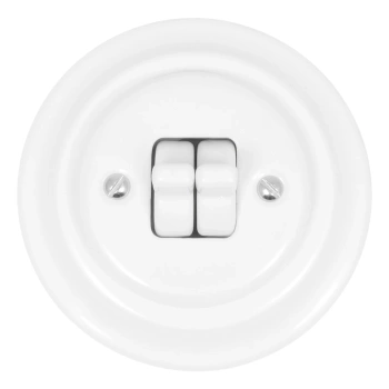 Włącznik światła podwójny kołyskowy ceramiczny, okrągły z ramką, podtynkowy biały Ceramic Loft