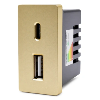Ładowarka USB 20W super fast USB A+C złoty, moduł 1/2 do ramki Tawoia Glass
