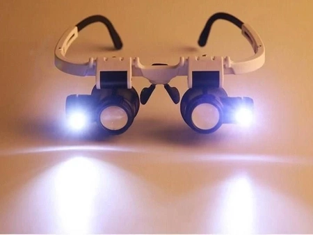 Lupa nagłowna, okulary zegarmistrzowskie, powiększenie 8x i 23x, 2 diody LED