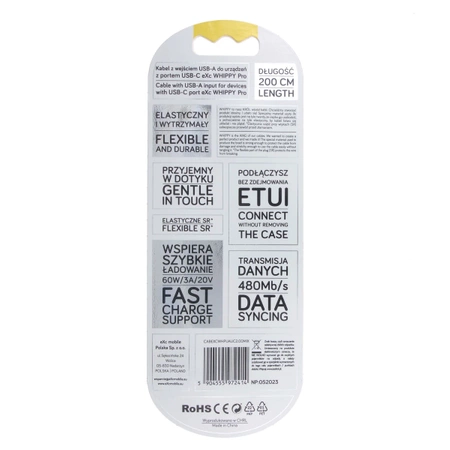 Kabel USB do USB-C 2m, eXc WHIPPY Pro 60W ciemny