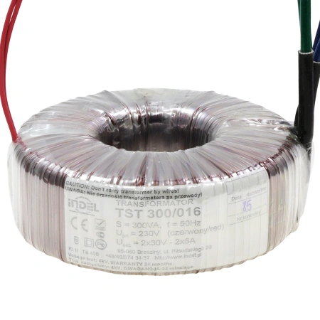 Transformator toroidalny TST300 30V-30V, 300VA, 2×30V, 5A, rdzeń toroidalny, 118 × 62mm, Indel