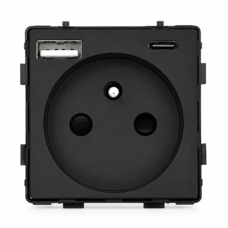 Gniazdko elektryczne z uziemieniem z USB A+C 20W czarne podtynkowe z ramką szklaną - TAWOIA Glass