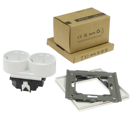 Gniazdo elektryczne podwójne Schuko - szklana ramka - białe - Tawoia Glass