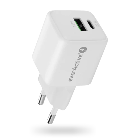 Ładowarka sieciowa everActive GaN SC-330Q z gniazdem USB QC3.0 oraz USB-C PD 20W