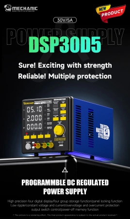Zasilacz laboratoryjny DSP30D5, 0–30 V / 0–5 A, 150 W, tryby CV i CC, Mechanic