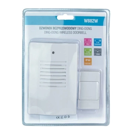 Dzwonek bezprzewodowy DING-DONG bateryjny, biały, W882W